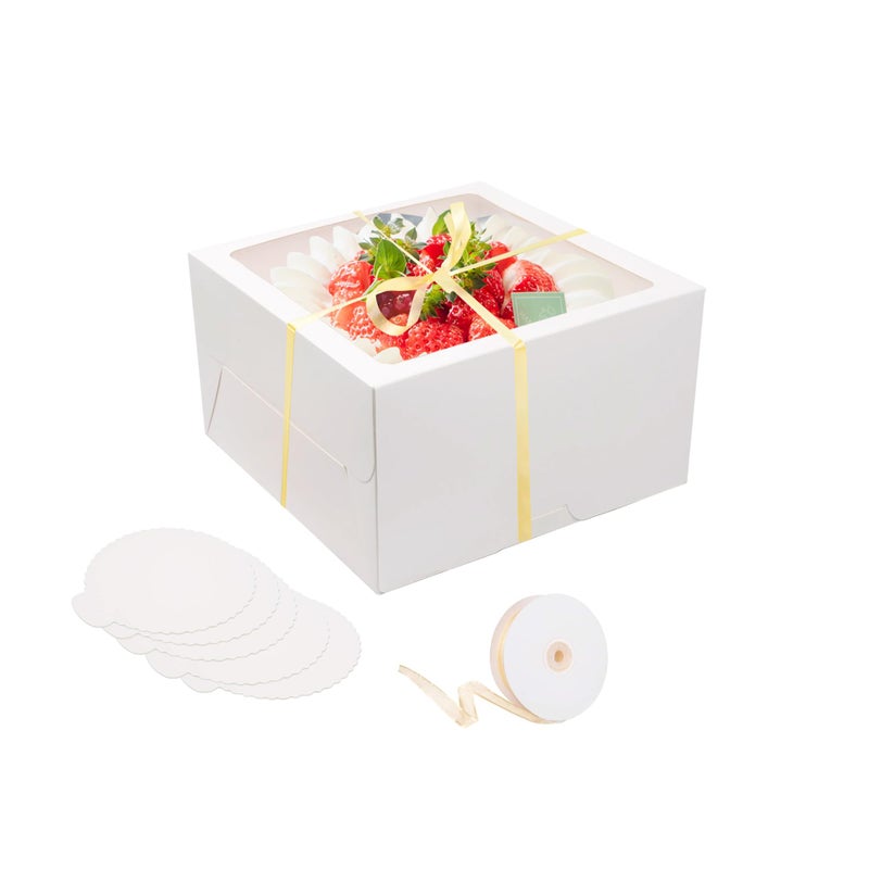 LOKQING 20Pcs Cake Boxes with Window and Cake Boards White Bakery Boxes for Cakes Gift 12x12x6 Inches(10 Boxes & 10 Boards) - Image 1